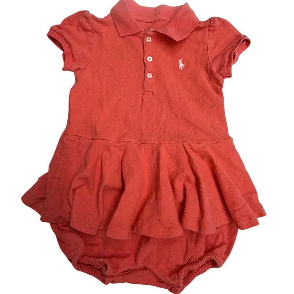 Ralph Lauren Polo Peplum Romper Baby Girl 24M Pink Ruffle Romper